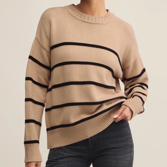 Z Supply Sweaters - BOYFRIEND STRIPED COTTON SWEATER in Biscuit
